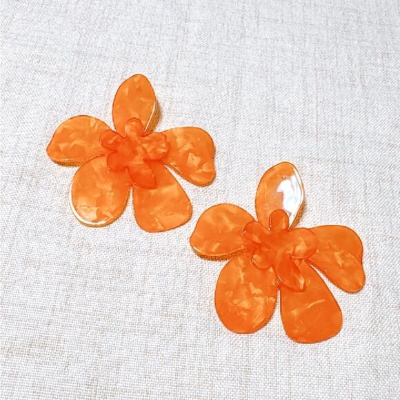 Orange flower dangle earrings #1224 - Picture 2 of 4
